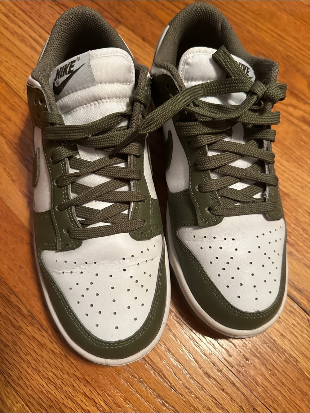 Nike Women's Dunk Lows Sneakers in White and Olive Green